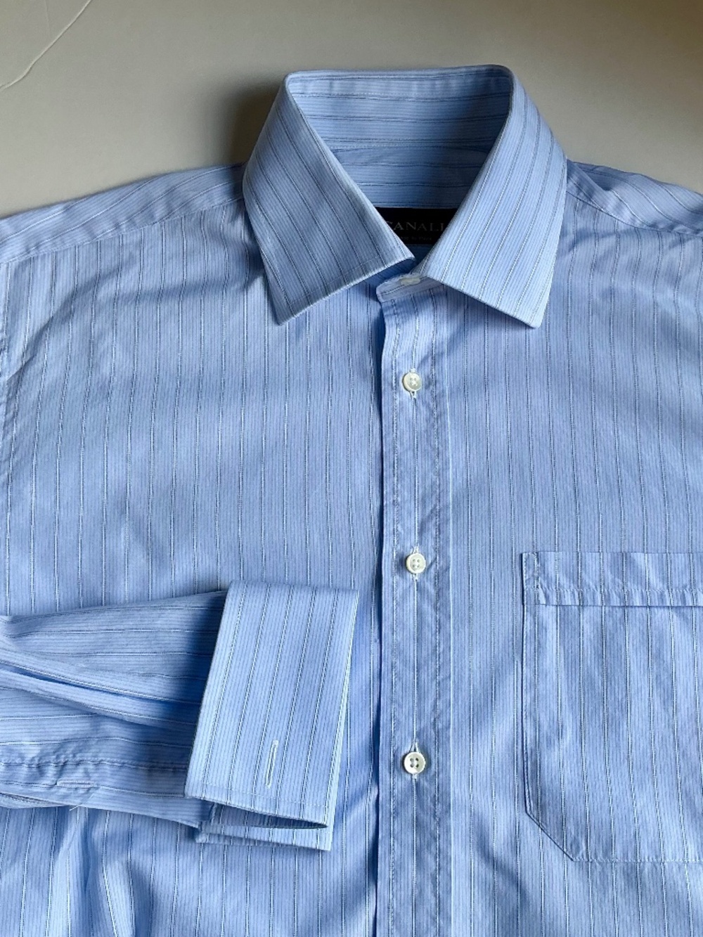 Canali light blue striped F cuffed dress cotton shirt made  in Italy 🇮🇹Sz 15.5